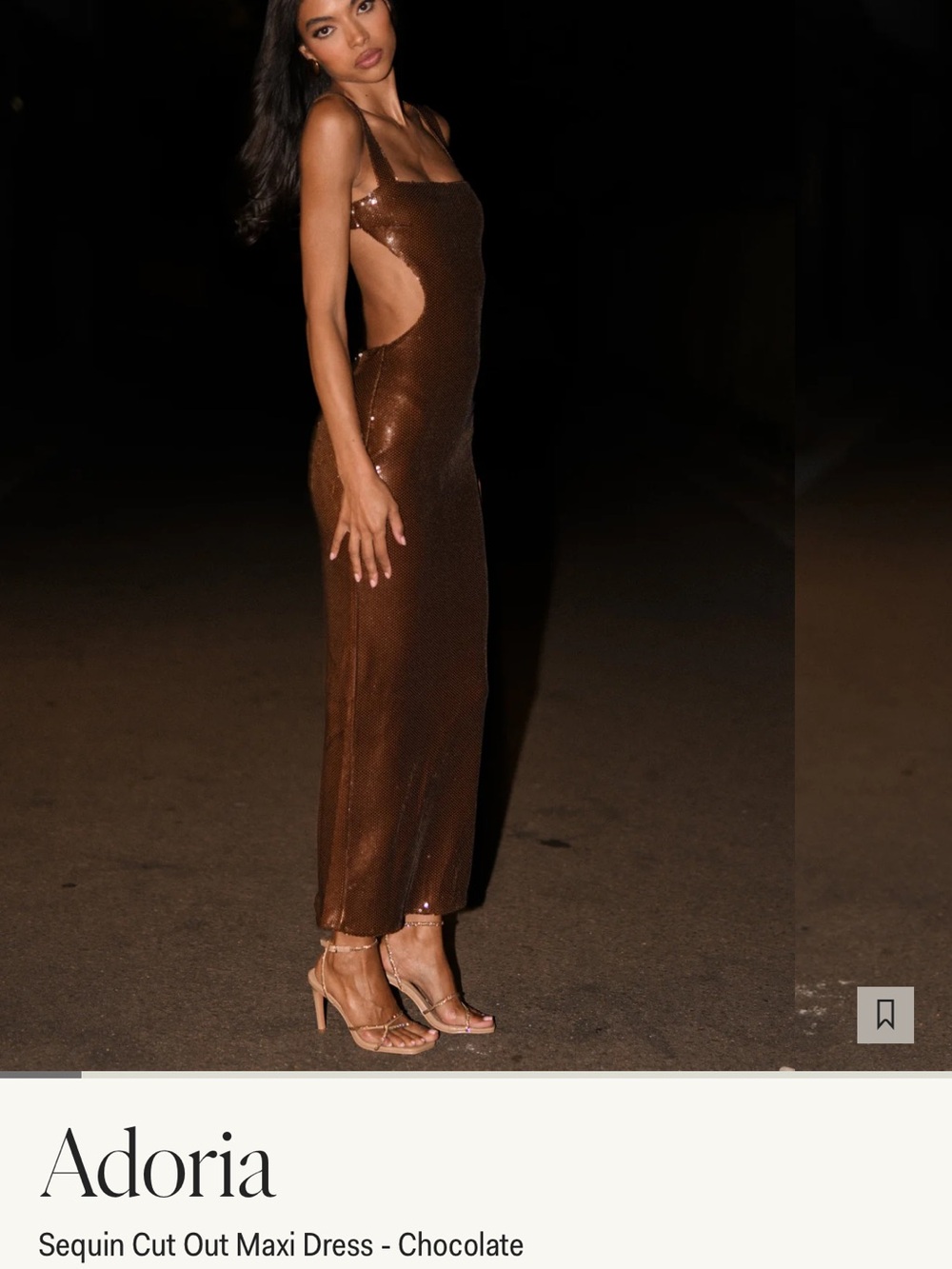 Meshki Chocolate Sequin Cut-Out Maxi Dress